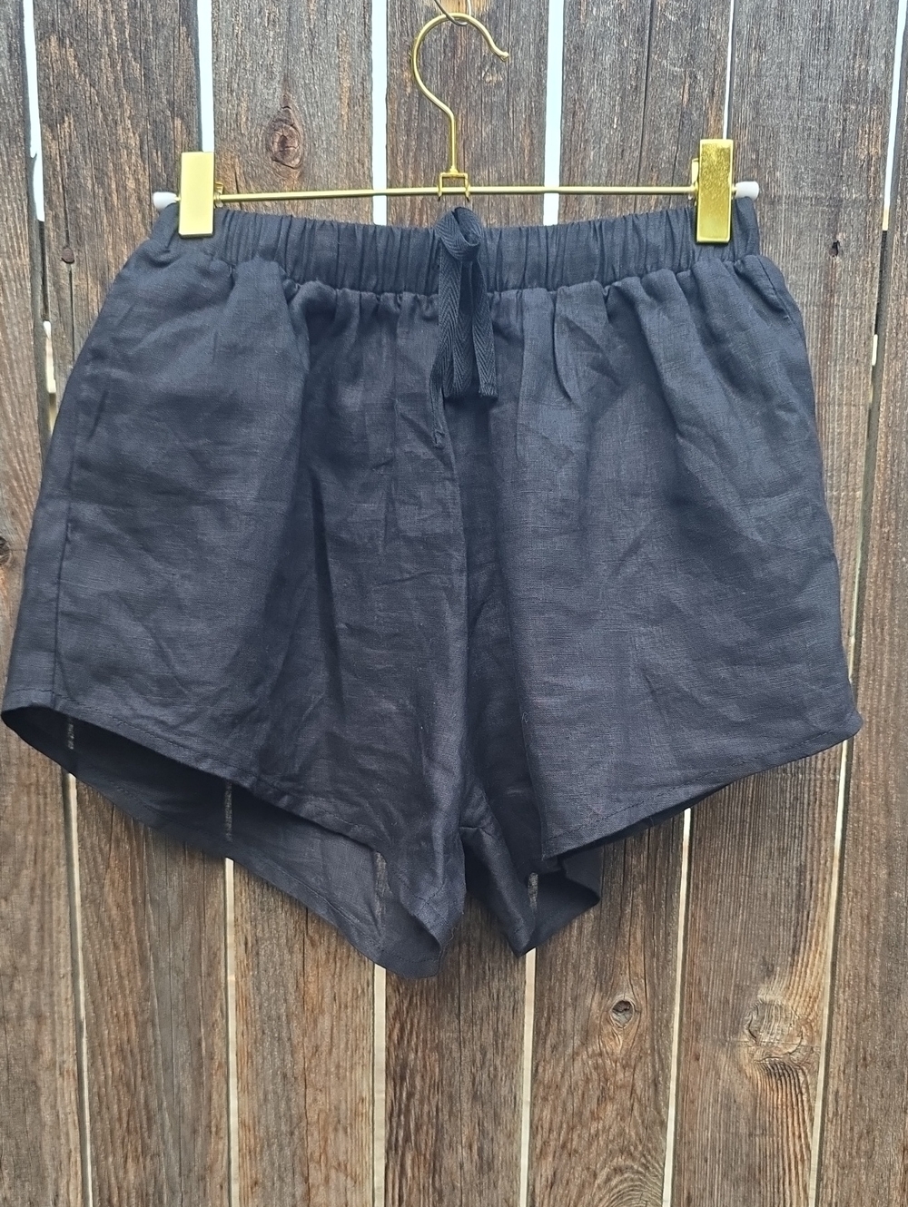 Black Women's 100% Linen Handmade High Waisted Elastic Drawstring Shorts